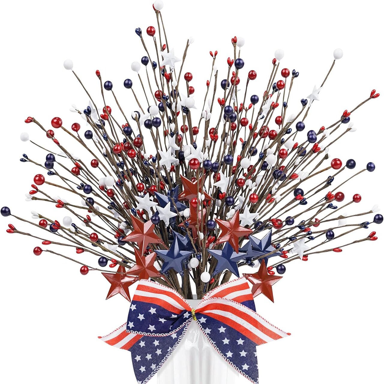 17.5 - 8 Pack Patriotic Artificial Berry Stem Picks Table Centerpiece Red White Blue